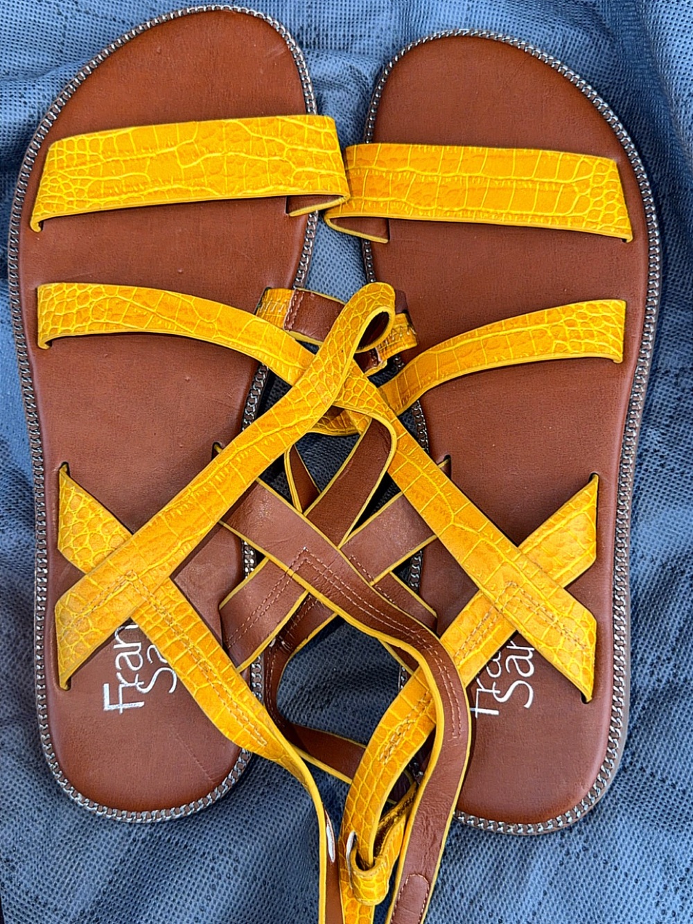 Franco Sarto Yellow Strappy Leather Gladiator Sandals